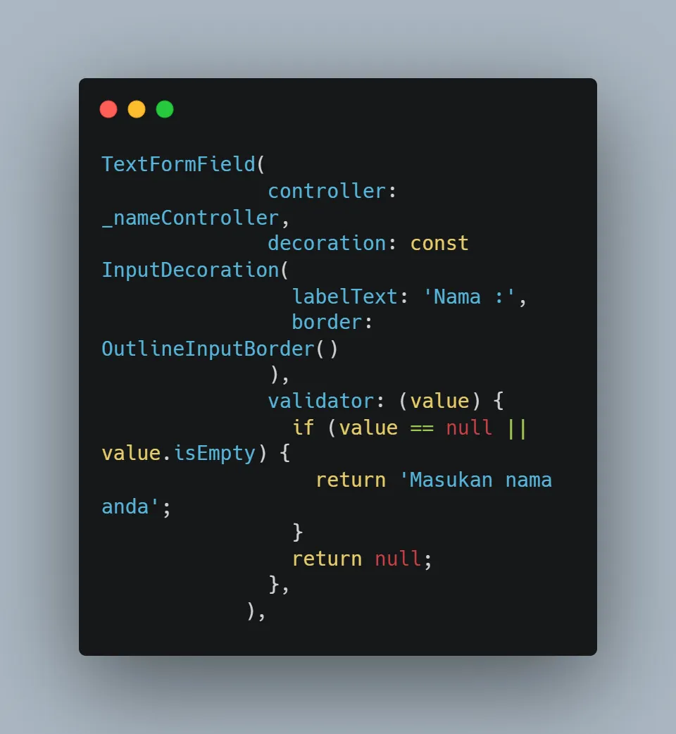 Screenshot TextFormField nama