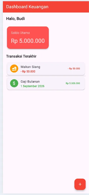 Hasil akhir aplikasi Expense Tracker multi-screen - Screenshot 1