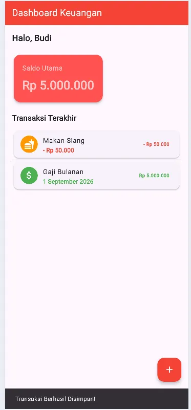 Hasil akhir aplikasi Expense Tracker multi-screen - Screenshot 2