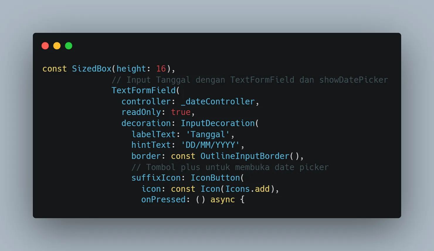 Input Tanggal dengan readOnly dan suffixIcon