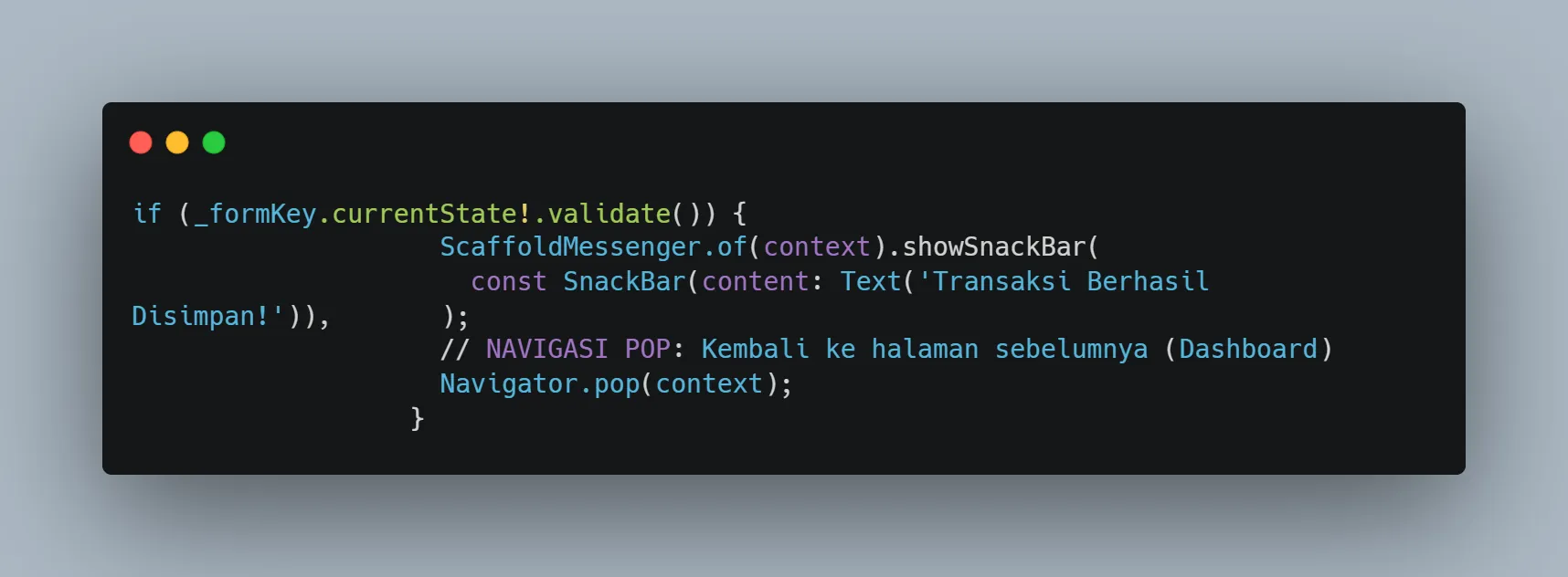 SnackBar dan Navigator.pop setelah validasi