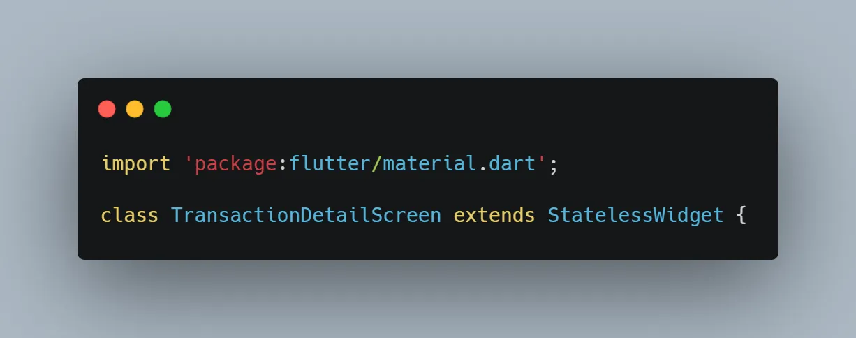 Import library dan class TransactionDetailScreen