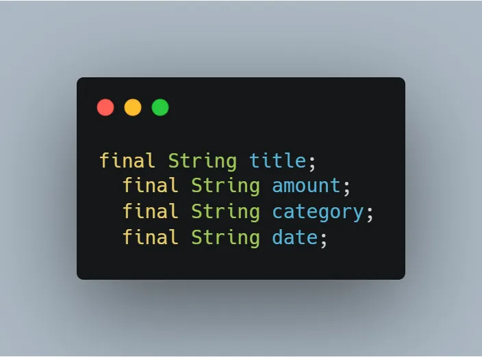 Deklarasi variabel final untuk data transaksi