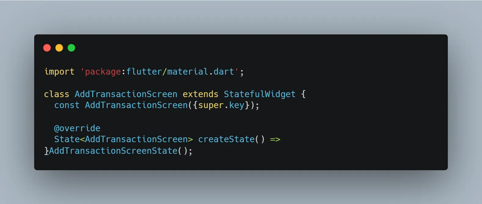 Class AddTransactionScreen sebagai StatefulWidget