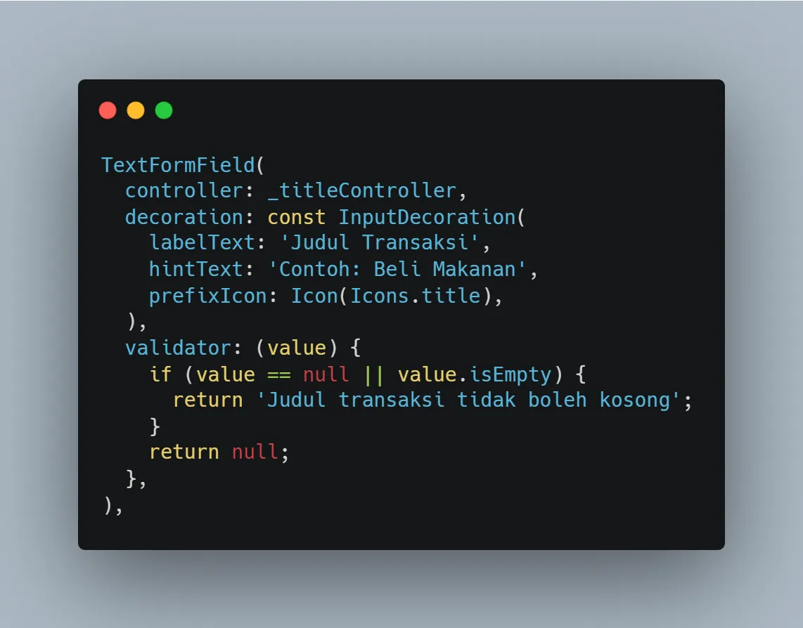 Implementasi TextFormField dengan validator