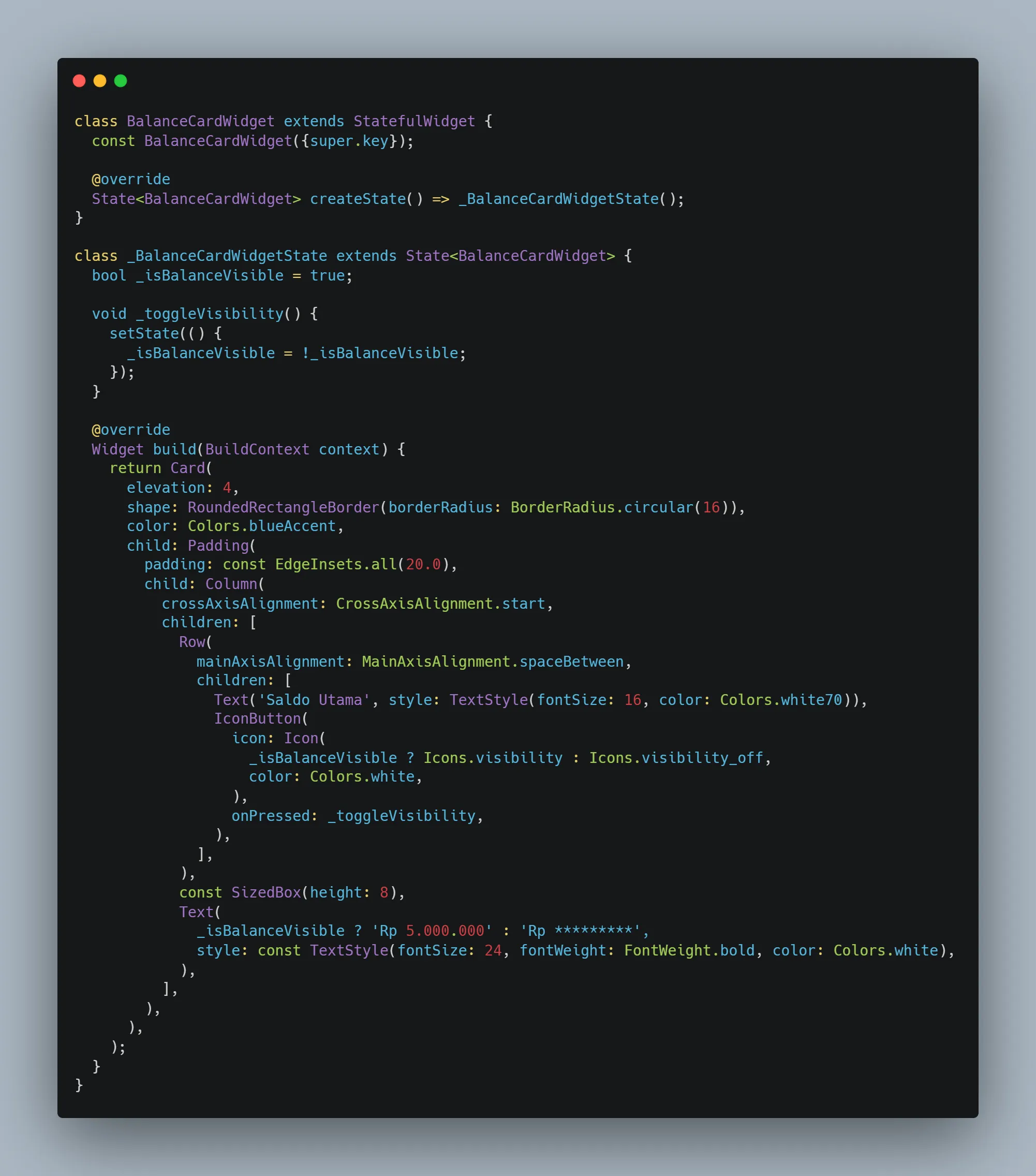 Screenshot BalanceCardWidget