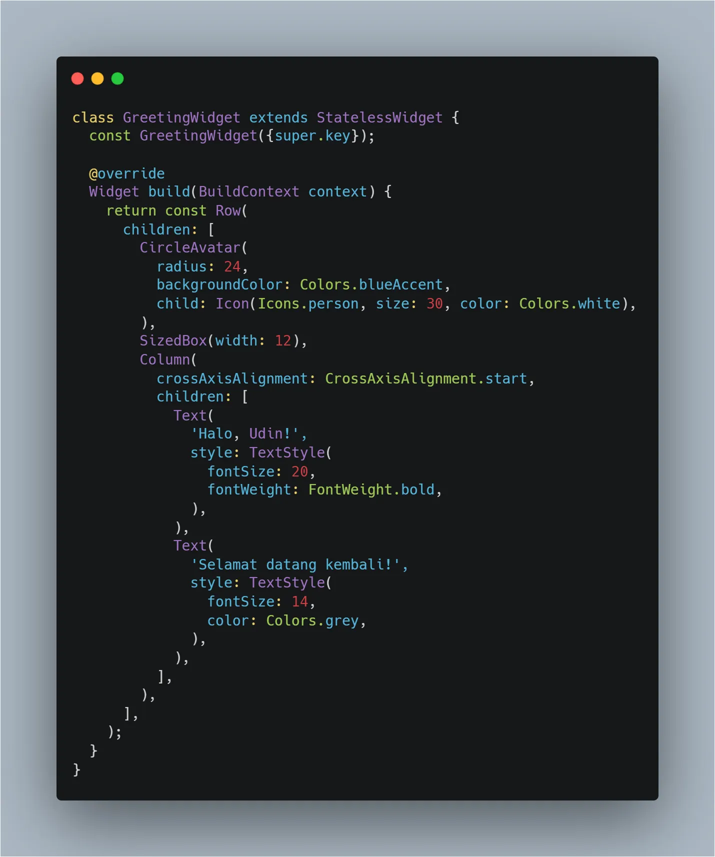 Screenshot GreetingWidget