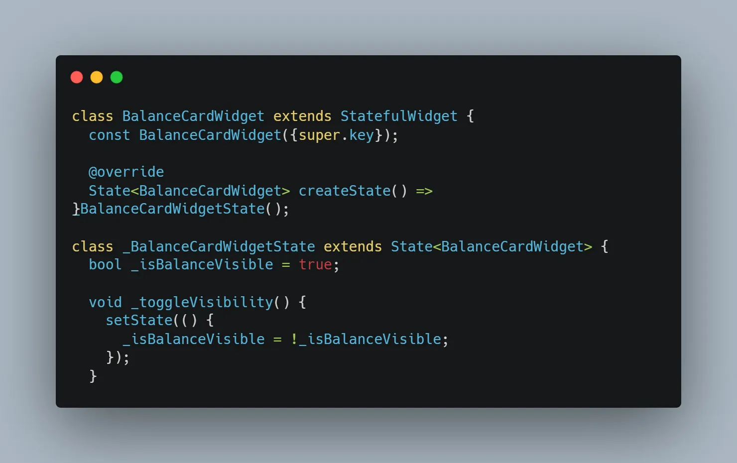 Screenshot BalanceCardWidget class