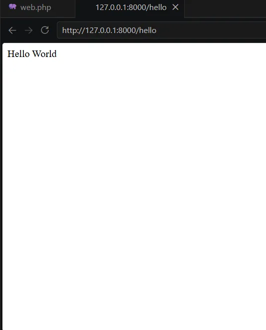 Screenshot hasil halaman hello world di browser