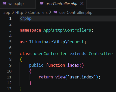 Screenshot kode userController php