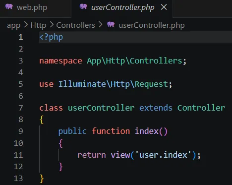 Screenshot kode userController php
