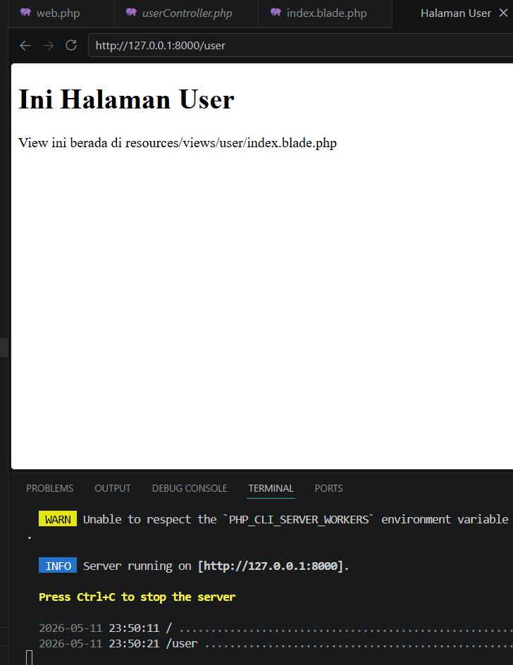 Screenshot hasil halaman user di browser