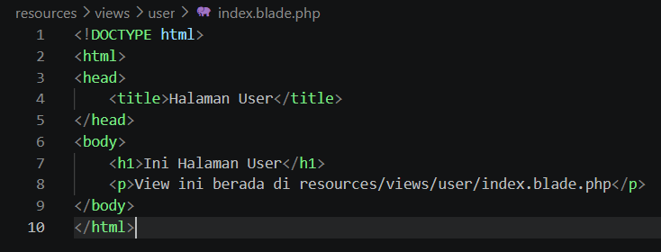 Screenshot file index blade php untuk halaman user