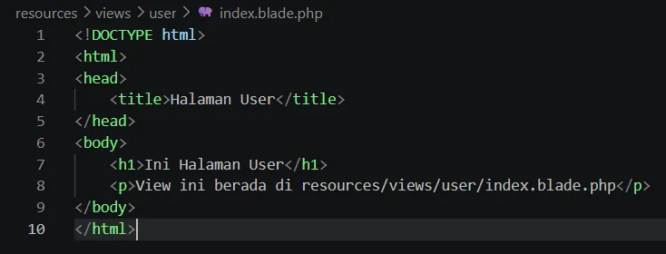 Screenshot file index blade php untuk halaman user