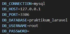 Konfigurasi database Laravel pada file env