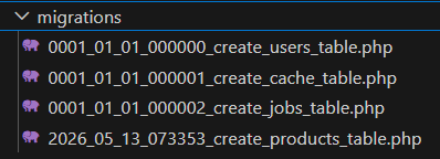 File migration create products table di folder migrations