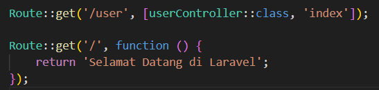 Kode routing dasar pada file web php