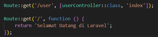 Kode routing dasar pada file web php