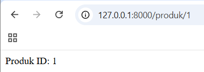Hasil tampilan routing parameter produk id di browser