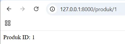 Hasil tampilan routing parameter produk id di browser