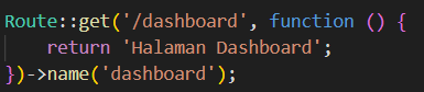 Contoh kode named route dashboard