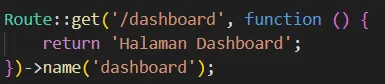 Contoh kode named route dashboard