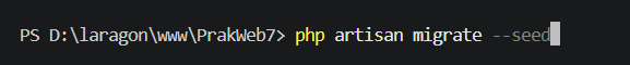 Perintah php artisan migrate pada terminal