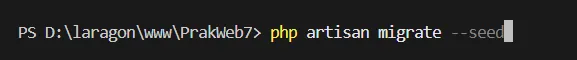 Perintah php artisan migrate pada terminal