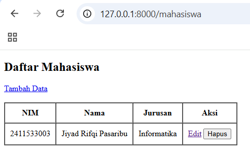 Output halaman daftar mahasiswa