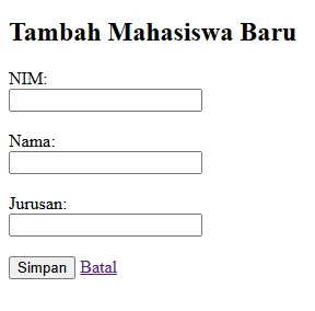Output form tambah mahasiswa baru