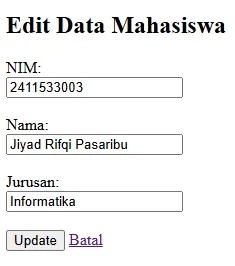 Output form edit data mahasiswa