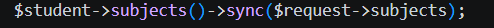 Kode sync subject pada StudentController