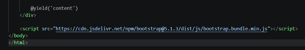 Kode yield dan script bootstrap pada layout