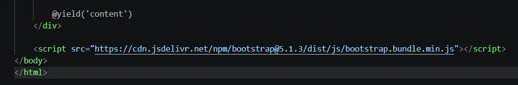 Kode yield dan script bootstrap pada layout