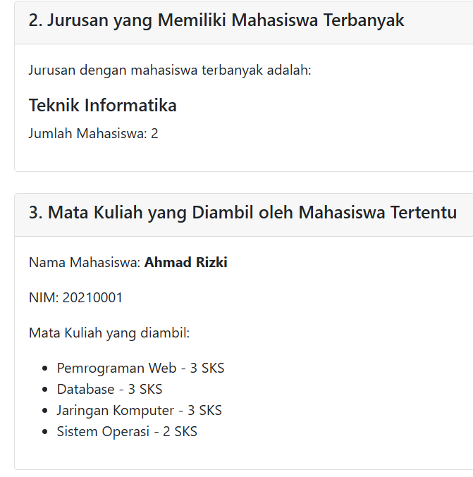 Output jurusan terbanyak dan mata kuliah mahasiswa tertentu