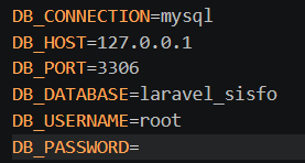Konfigurasi database pada file env Laravel