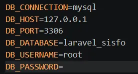 Konfigurasi database pada file env Laravel