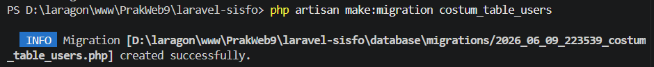 Struktur tabel users pada database