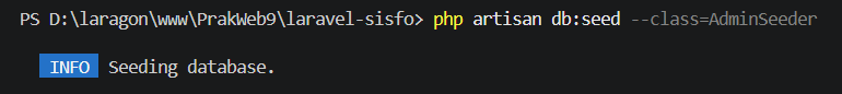 Kode AdminSeeder untuk data administrator