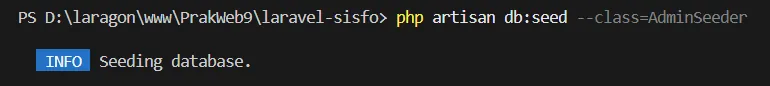 Kode AdminSeeder untuk data administrator