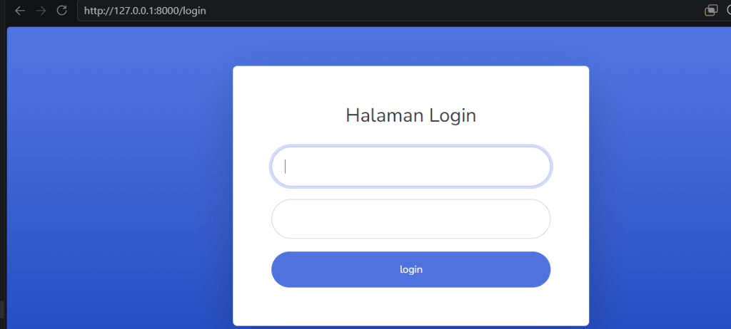 Tampilan halaman login dengan template SB Admin 2