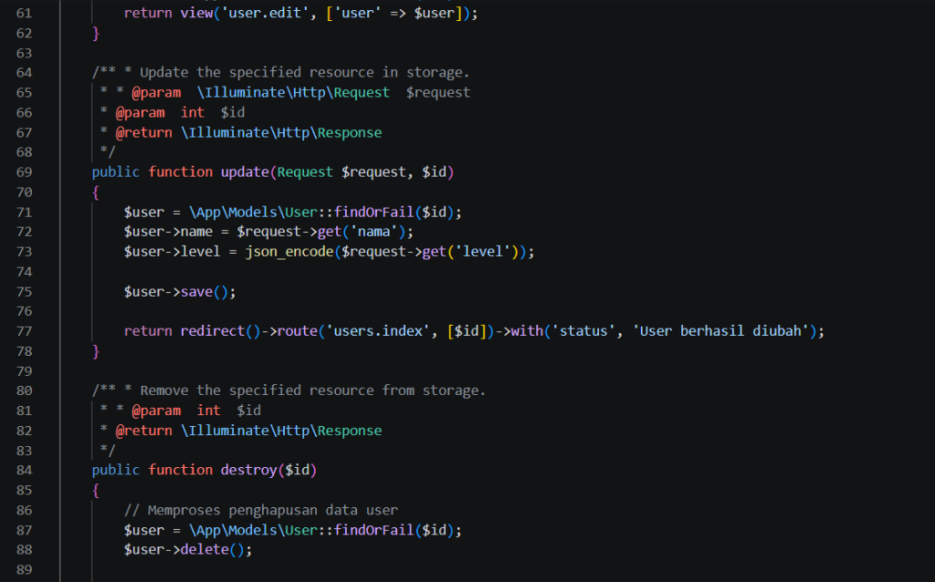 Kode UserController bagian 2