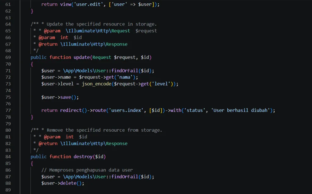 Kode UserController bagian 2
