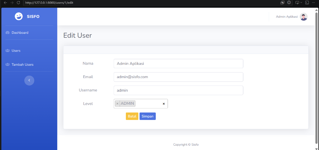 Tampilan list user final dengan DataTables