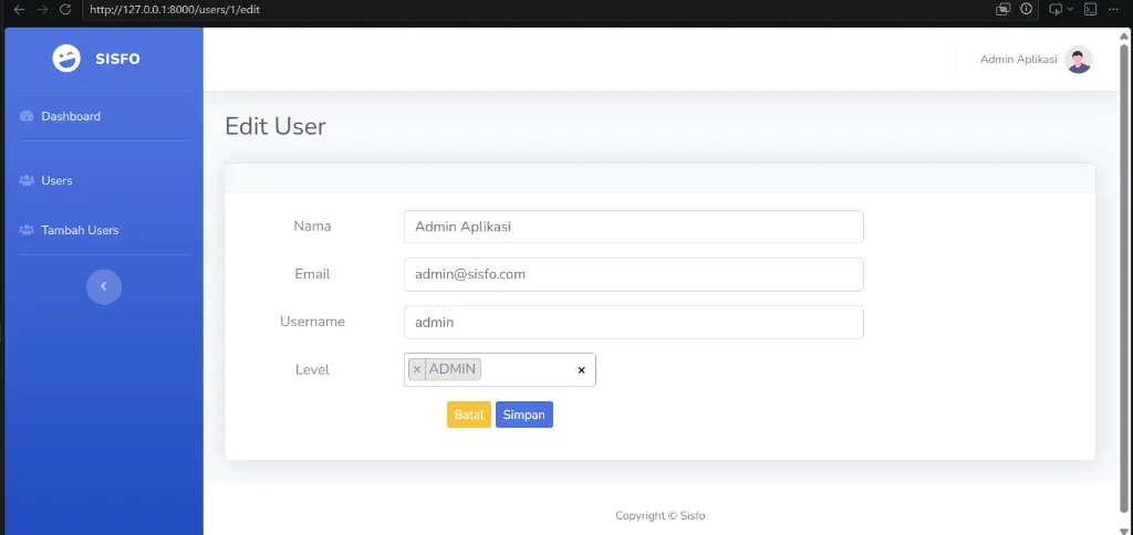 Tampilan list user final dengan DataTables