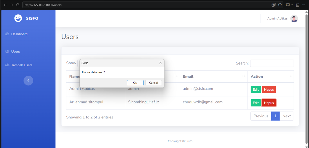 Proses penghapusan data user